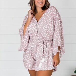 Pink Lily TRUSTING IN YOU TAUPE DOTTED DRESS ROMPER Size XL